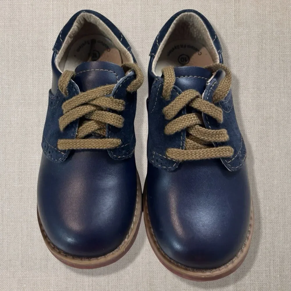 Florsheim Kids Boys Navy Leather Suede Oxford Dress Shoes Size 10